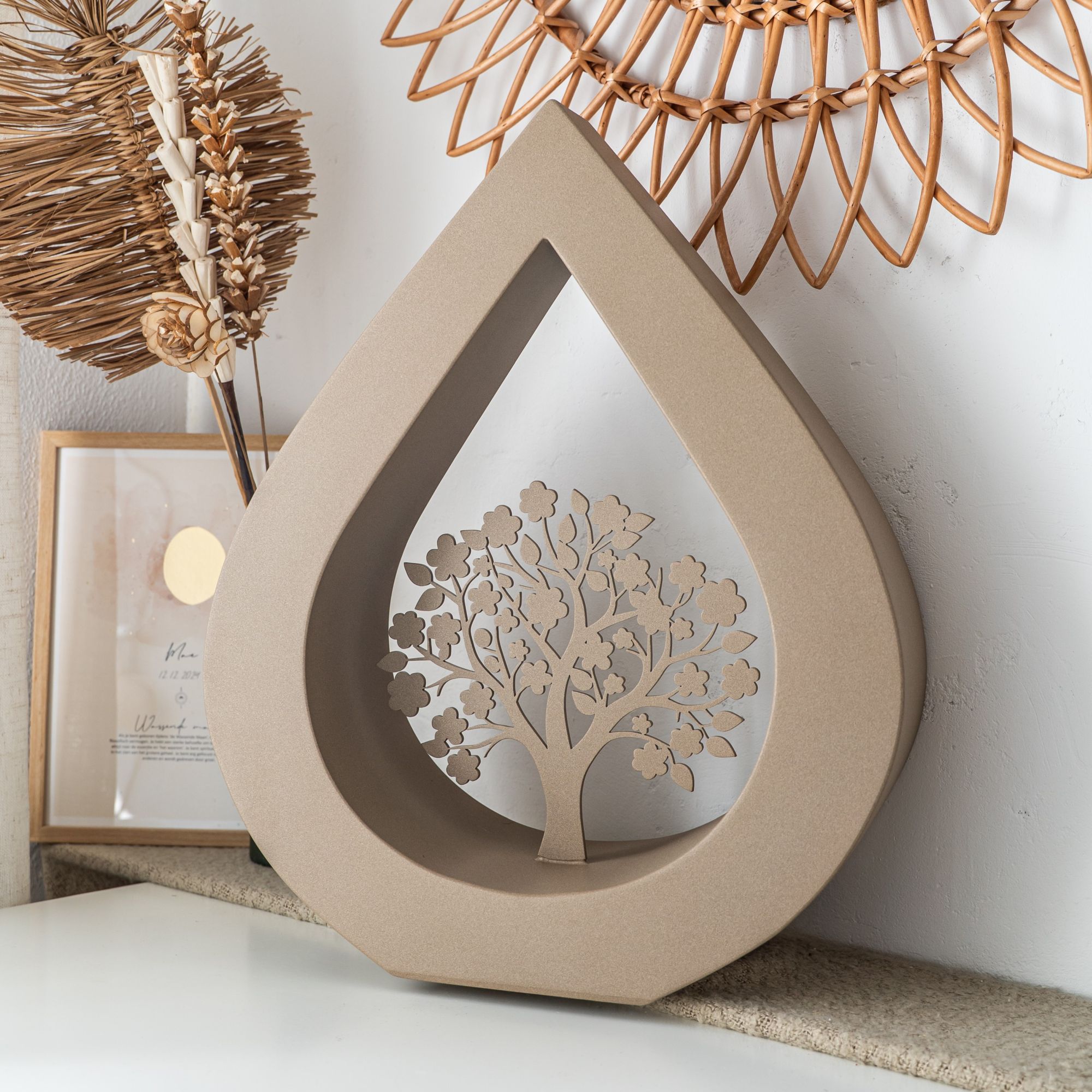 Druppel 'Arbor Vitea' (Boom des Levens) RVS-gecoat Zandgoud/Warm beige